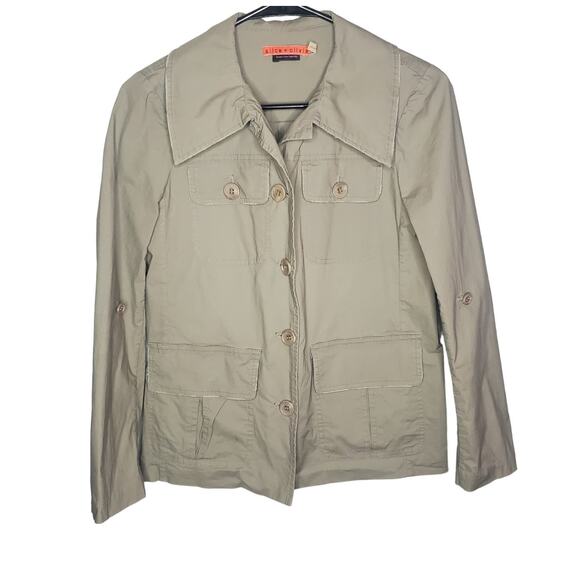 Alice & Olivia Olive Green Utility Jacket Women's XS Military Pockets Buttons - Picture 2 of 16